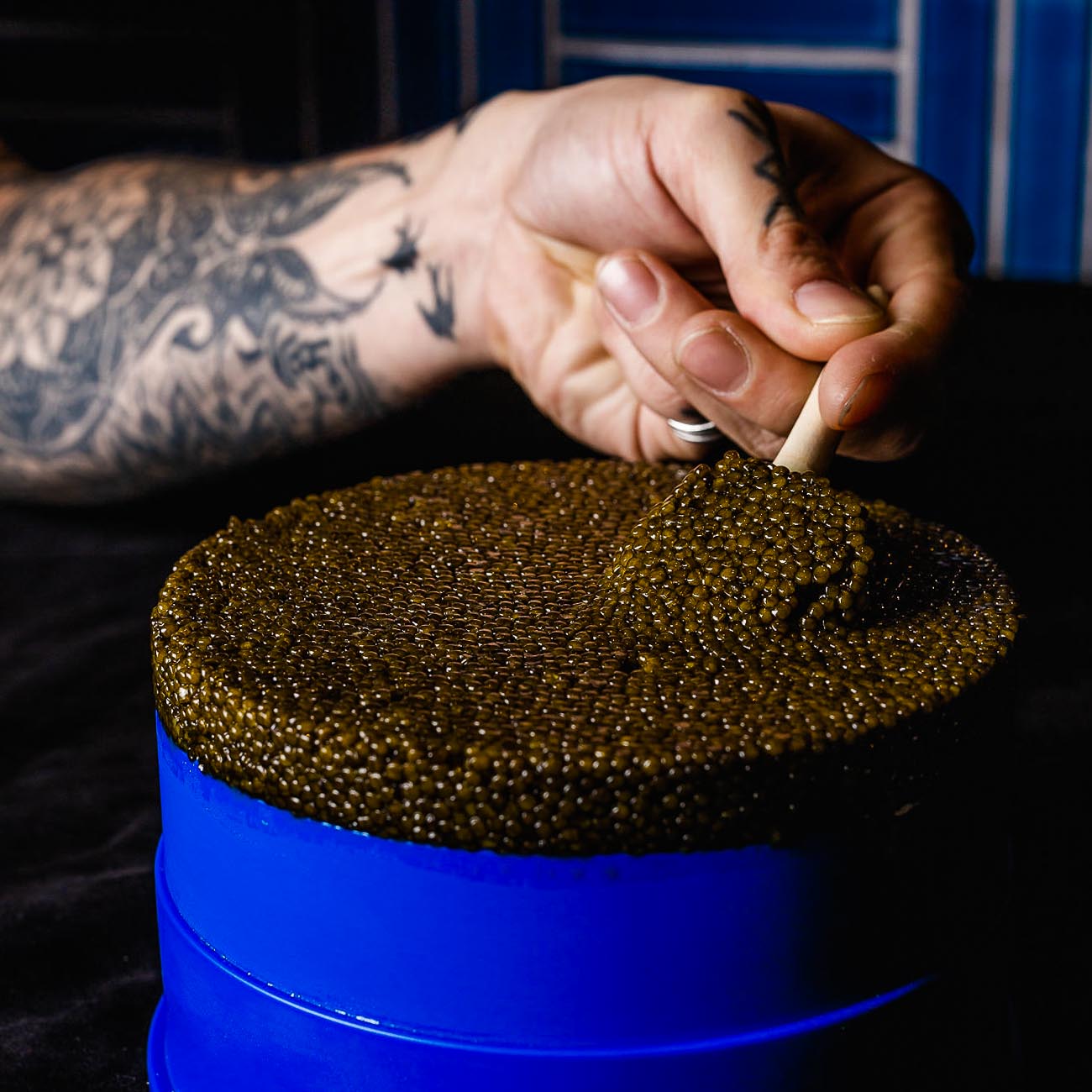 Scooping Kaluga Caviar